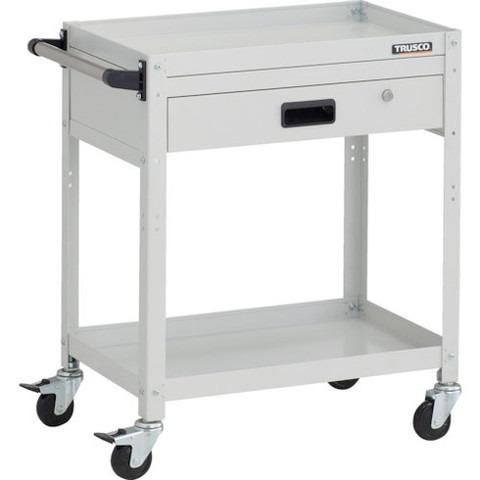 TRUSCO トラスコ ラビットワゴン 600X400XH740 2段 1段引出付 ハンドル付 ゴム車輪 W色 RBW762VHW 代引不可