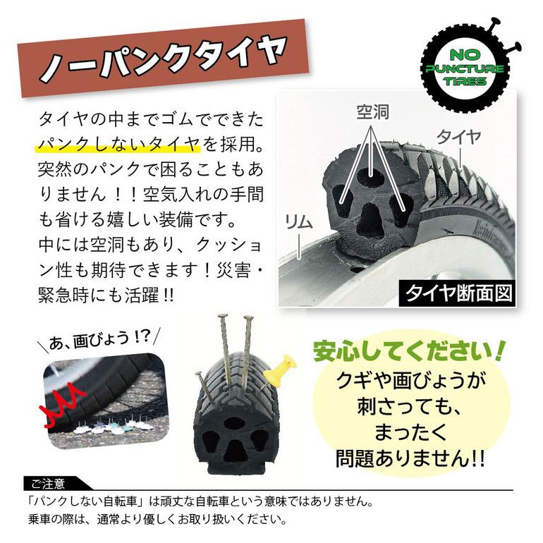 ミムゴ ACTIVE PLUS ノーパンク三輪自転車L MG-TRE20APNL 自転車 ノーパンクタイヤ シングルギア スイング機能 前後カゴ LEDライト 手元スイッチ 代引不可_2