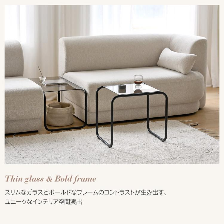 スチールフレーム ガラストップ サイドテーブル ミッドセンチュリー roomnhome ガラス サイドテーブル 幅50 テーブル スチール ミッド