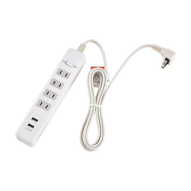 朝日電器 シュウチュウスイッチツキUSBタップ4 WLS-4232BUA W