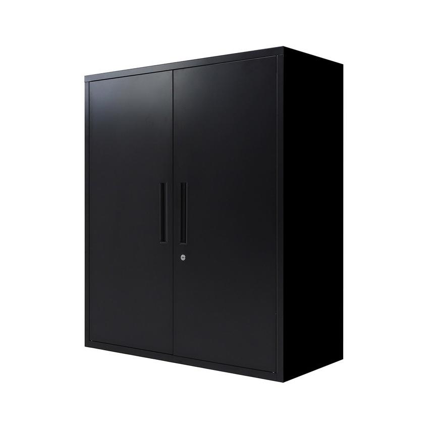 両開き書庫 組み立て品 幅90cm 2.6cmピッチで可動棚 鍵付きラック システム収納庫 スチール書庫 キャビネット 事務所 本棚 シェルフ 収納 代引不可の画像