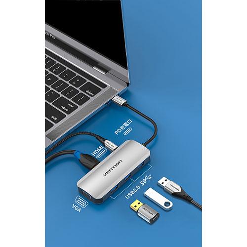 VENTION USB-C to HDMI/VGA/USB 3.0x3/PD ドッキングステーション グレー TO-7989 パソコン周辺機器 代引不可_2