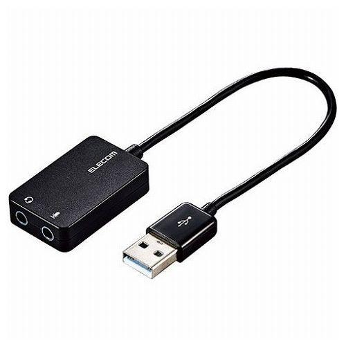 5個セット エレコム オーディオ変換アダプタ USB-φ3.5mm オーディオ出力 マイク入力 ケーブル付 15cm ブラック USB-AADC02BKX5 代引不可