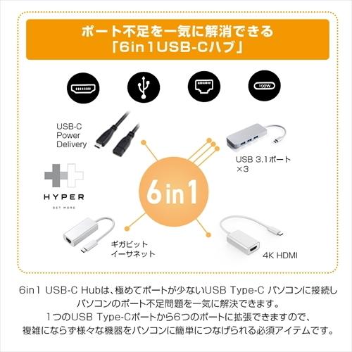 HYPER HyperDrive 6in1 USB-C Hub HP15582 代引不可｜rcmdse｜02