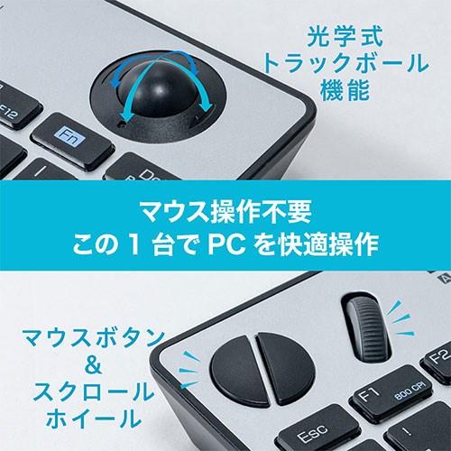 ナカバヤシ 光学式トラックボール搭載 キーボード この1台で離れてPC操作可能 トラックボール内蔵キーボード シルバー FKB-R252SL_1