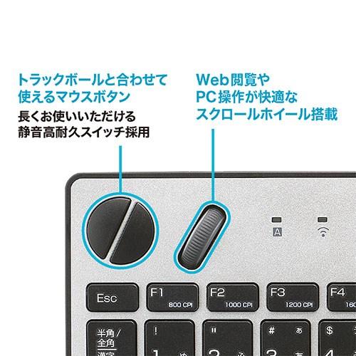 ナカバヤシ 光学式トラックボール搭載 キーボード この1台で離れてPC操作可能 トラックボール内蔵キーボード シルバー FKB-R252SL_3