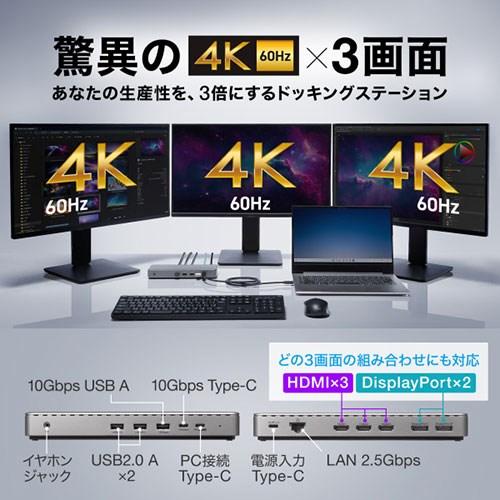 サンワサプライ ドッキングステーション HDMI/DisplayPort 4K×3画面