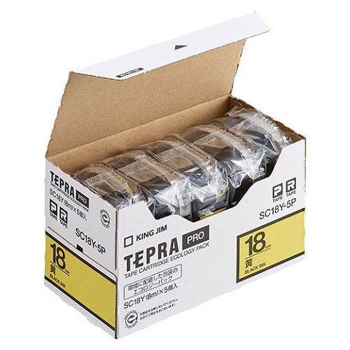 キングジム テプラPROテープエコパック 18mm 黄 5個入 SC18Y-5P 代引不可