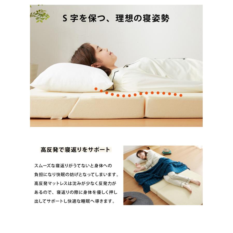 折りたたみコンパクトベッド　四つ折り　ソファ　マットレス一体型　簡易　1419 折りたたみベッド 4つ折り 65cmx183cm 耐荷重150kg マットレス一