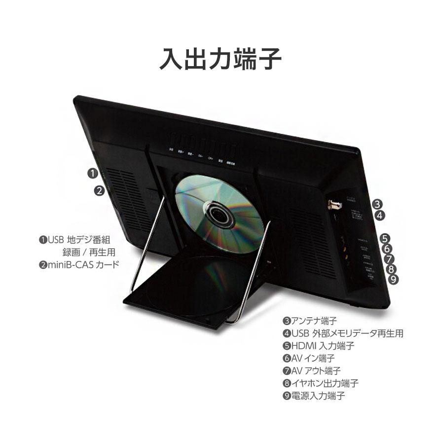 ポータブルテレビ 15.6インチ フルセグ DVD 車載 DVDプレーヤー搭載