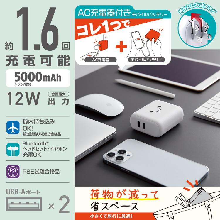 エレコム モバイルバッテリー コンセント一体型 5000mAh 12W 出力 USB A ×2 2台同時充電可 iPhone AirPods Android スマホ 各種対応 代引不可｜rcmdse｜02