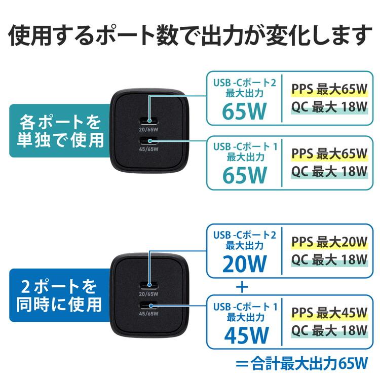 エレコム ELECOM USB Type-C 充電器 PD PPS対応 出力 65W タイプC ×2 MacBook Pro / Air iPad iPhone Android Nintendo Switch 等対応 ブラック 代引不可｜rcmdse｜04