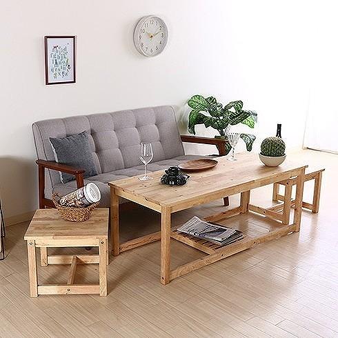 Natural Signature ネストテーブル W1200×D500×H450mm 天然木 ラバーウッド おしゃれ 代引不可