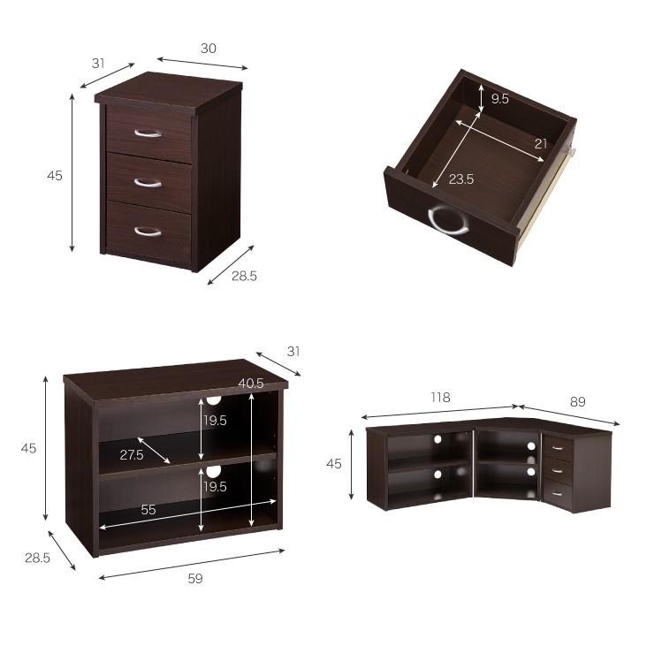 コーナーテレビ台3点セット 高さ45cm テレビ台 コーナー ローボード