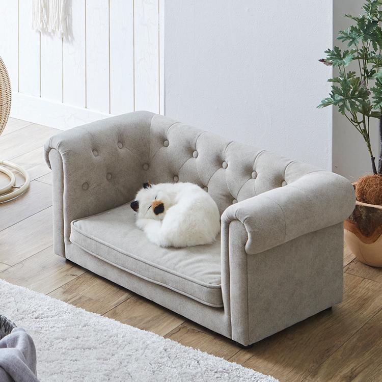 ペット用 猫 犬 ミニソファ 引っかき耐性 はっ水生地 グレー チェスターフィールド風ソファ ペットソファ ペット用ソファ ペット 家具 ペット用家具 代引不可