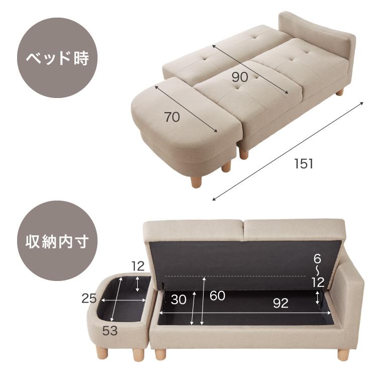 ソファーベッド 収納付き 幅150 2人掛け フロアソファ ソファー