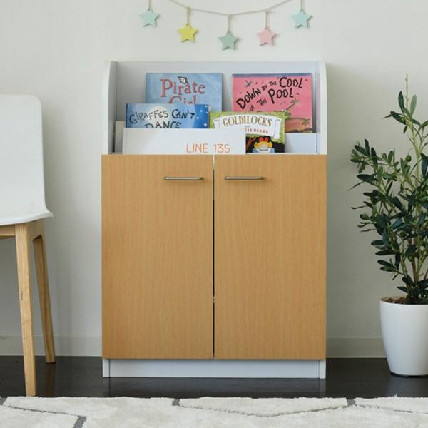絵本棚 3段 扉付き キャビネット 幅60cm 高さ85cm カウンター下収納 奥行35cm 絵本 カウンター下 収納 子供部屋 絵本ラック 代引不可