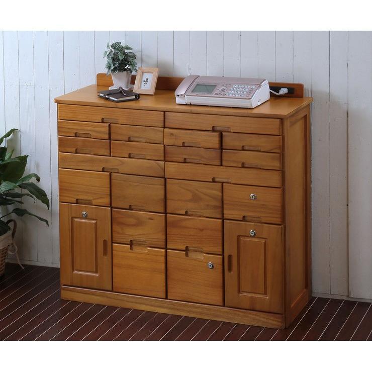 桐製 引出しいっぱいマルチラック 幅90cm コンセント2口 鍵付き FAX台