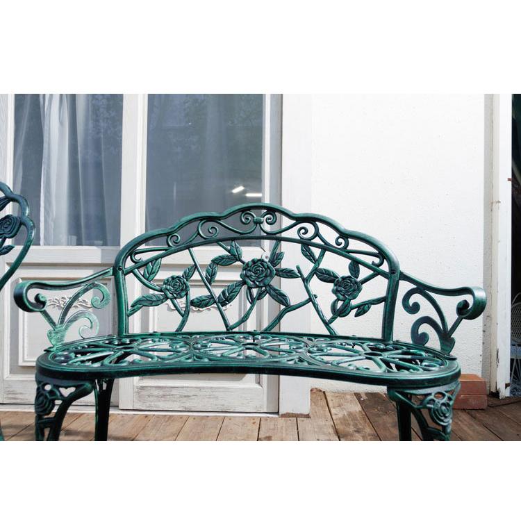 ローズ アルミガーデンベンチ グリーン】アンティーク調 アルミ製ベンチ幅99cm ローズアルミガーデンベンチ ガーデン ガーデンファニチャーセット