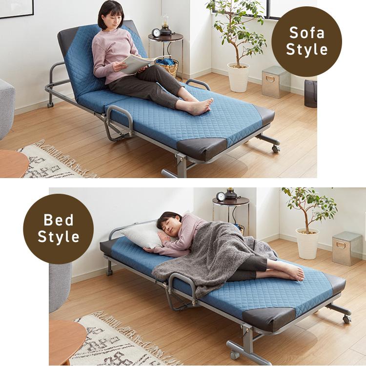 折りたたみベッド シングル キャスター付き 14段階リクライニング