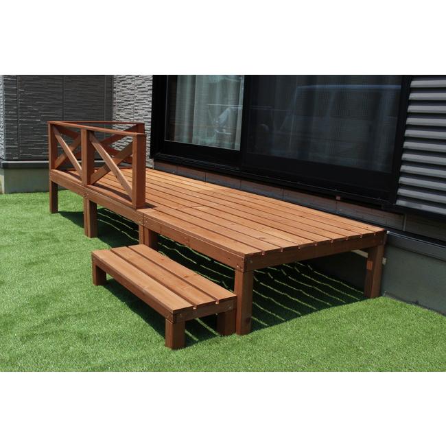 天然木 ウッドデッキ キット 0.5坪 セット 3点セット ウッドデッキ180+手すり+ステップ台 縁台 濡れ縁 キット ガーデンデッキ ガーデニング 代引不可