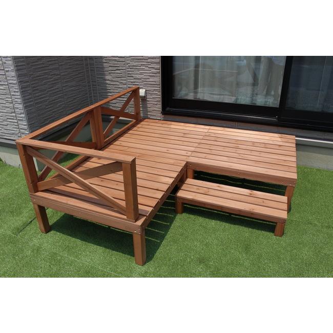 天然木 ウッドデッキ キット 0.5坪 セット 3点セット ウッドデッキ180+手すり+ステップ台 縁台 濡れ縁 キット ガーデンデッキ ガーデニング 代引不可
