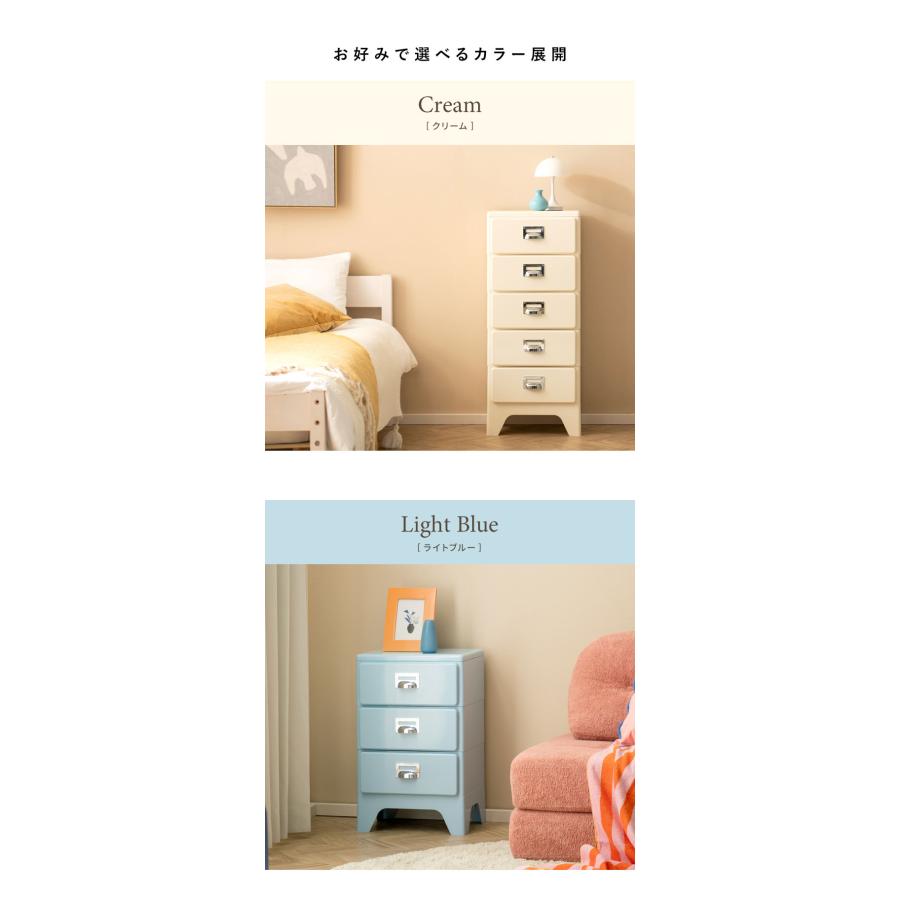 多段チェスト Cran クラン 3段 3段タイプ 収納 収納ボックス 収納棚 棚 スリム レトロ 可愛い カラバリ 角丸加工 収納力 引き出し ネームタグ 洋服 代引不可_11