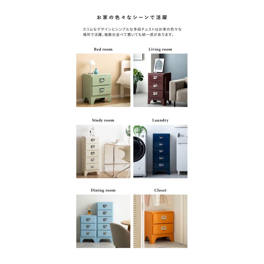 多段チェスト Cran クラン 3段 3段タイプ 収納 収納ボックス 収納棚 棚 スリム レトロ 可愛い カラバリ 角丸加工 収納力 引き出し ネームタグ 洋服 代引不可_7