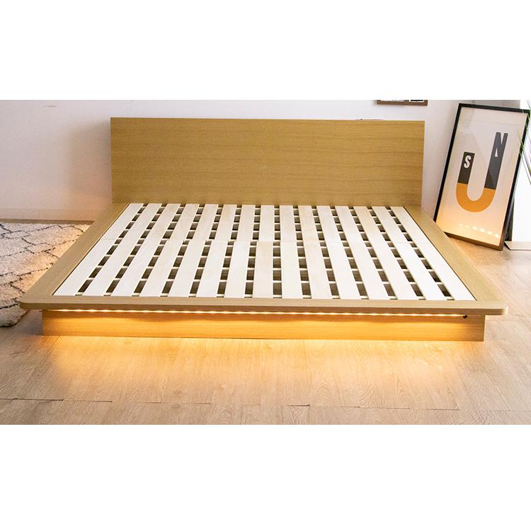 ベッド ロータイプ クイーンサイズ コンセント付き ライト付き LED