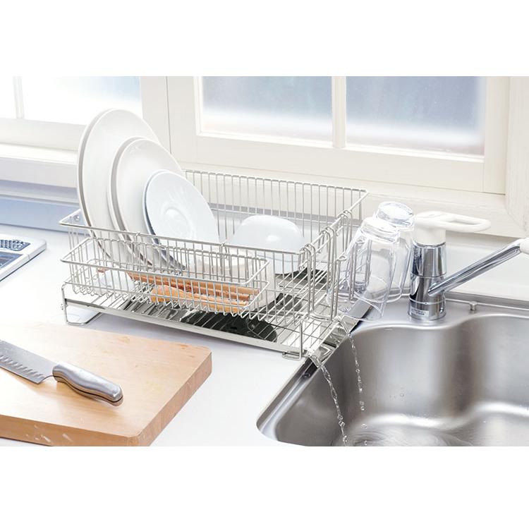 日本製 燕三条 水切りラック セット シンク横 水が流れるトレー付き
