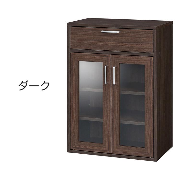白井産業 食器棚 カップボード キッチン収納 キャビネット 棚 幅57cm 高さ80cm フルニコ ガラス扉付 引出付き リビング キッチン 代引不可の画像