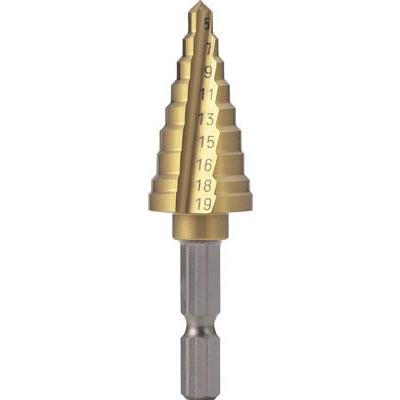 TRUSCO 六角軸電気設備用ステップドリル 2枚刃チタンコーティング 19mm NMS-19EG-H 穴あけ工具・ステップドリル