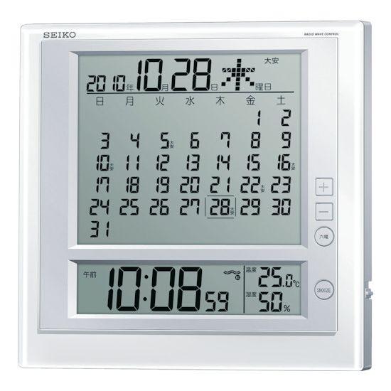 SEIKO 液晶マンスリーカレンダー機能付き電波掛置兼用時計 P枠 白パール SQ422W