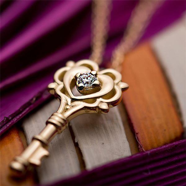 〔鑑別書付〕K18イエローゴールド 天然ダイヤネックレス ダイヤモンドペンダント/ネックレス0.014ct キーモチーフ 代引不可