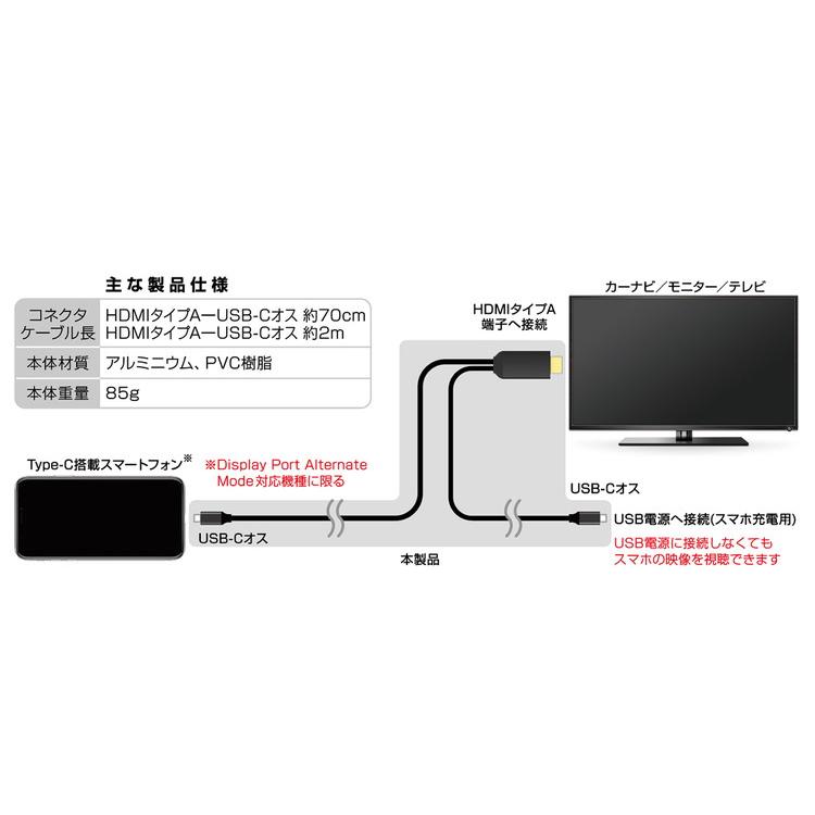 カシムラ TypeCスマホを大画面で観る HDMI変換ケーブル Type-C専用