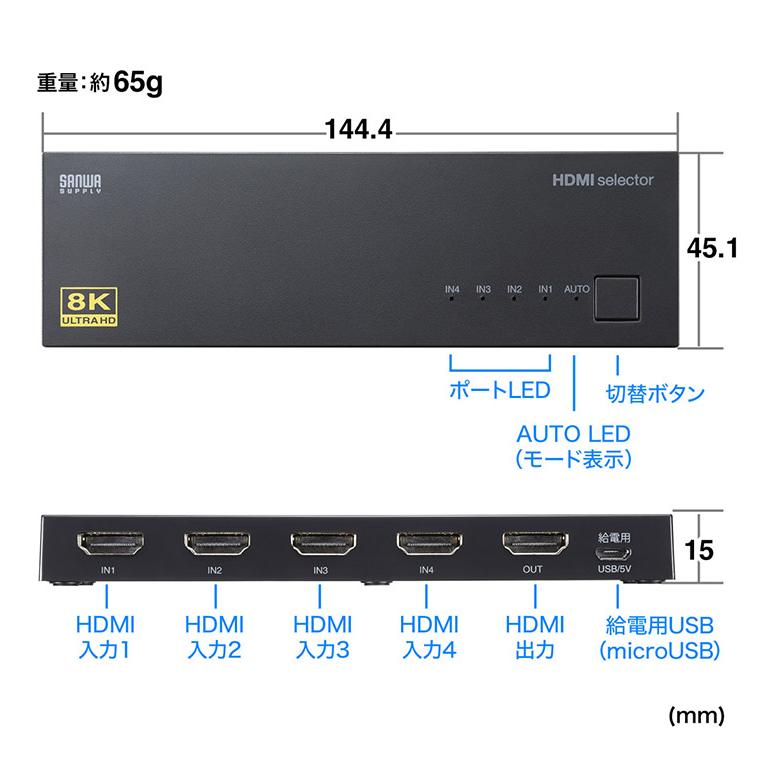 サンワサプライ 8K・HDR・HDCP2.3対応HDMI切替器 4入力・1出力 HDMI切替器 Nintendo Switch PlayStation 自動切換えモード 完全手動切替モード 2way 代引不可_1