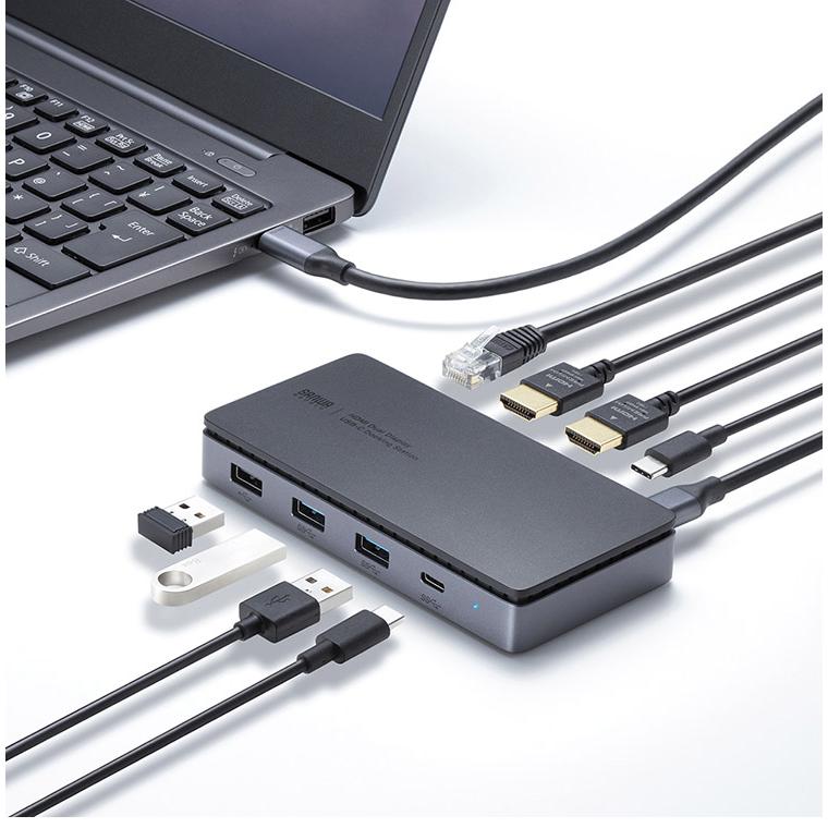 サンワサプライ USB Type-Cドッキングステーション HDMI×2画面出力対応 ディスプレイケーブル パソコン ノートパソコン 会議 デスク USB-CVDK15 代引不可