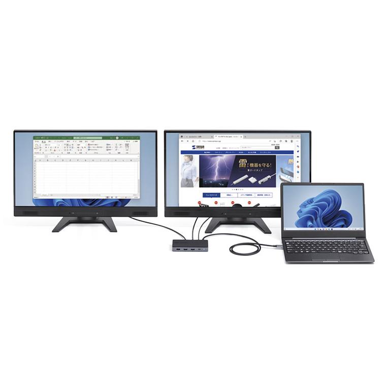 サンワサプライ USB Type-Cドッキングステーション HDMI×2画面出力対応 ディスプレイケーブル パソコン ノートパソコン 会議 デスク USB-CVDK15 代引不可