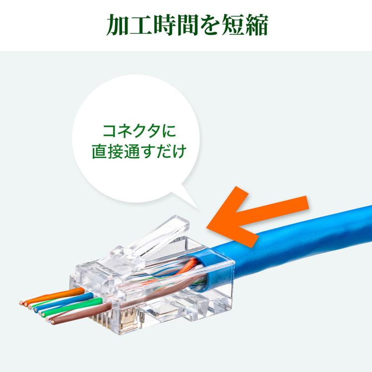 サンワサプライ メーカー直送 RJ-45コネクタ カテゴリ6 貫通型 単線・より線共用 アルタネート式 ケーブル加工 ADT-6RJKN-100 代引不可｜rcmdse｜09