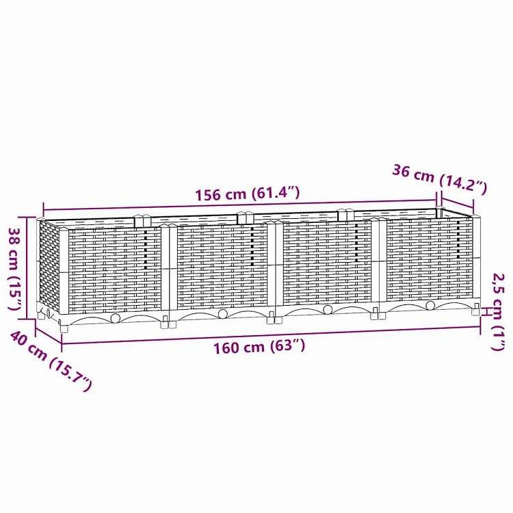 vidaXL レイズドベッド 160x40x38 cm ポリプロピレン ホーム ガーデン 芝 ガーデン ガーデニング 鉢植え・プランター 代引不可の画像