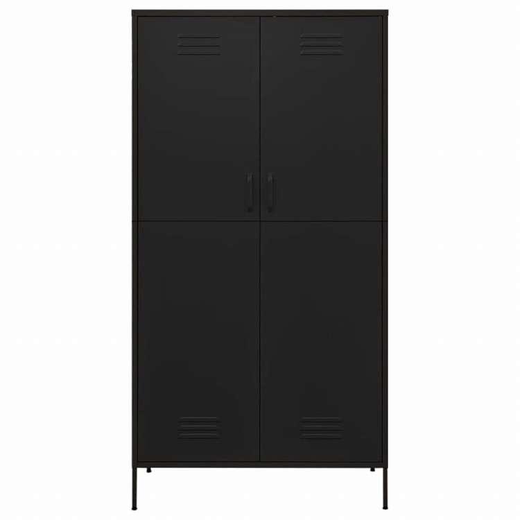 vidaXL 洋服ダンス ブラック 90x50x180 cm スチール家具 キャビネット