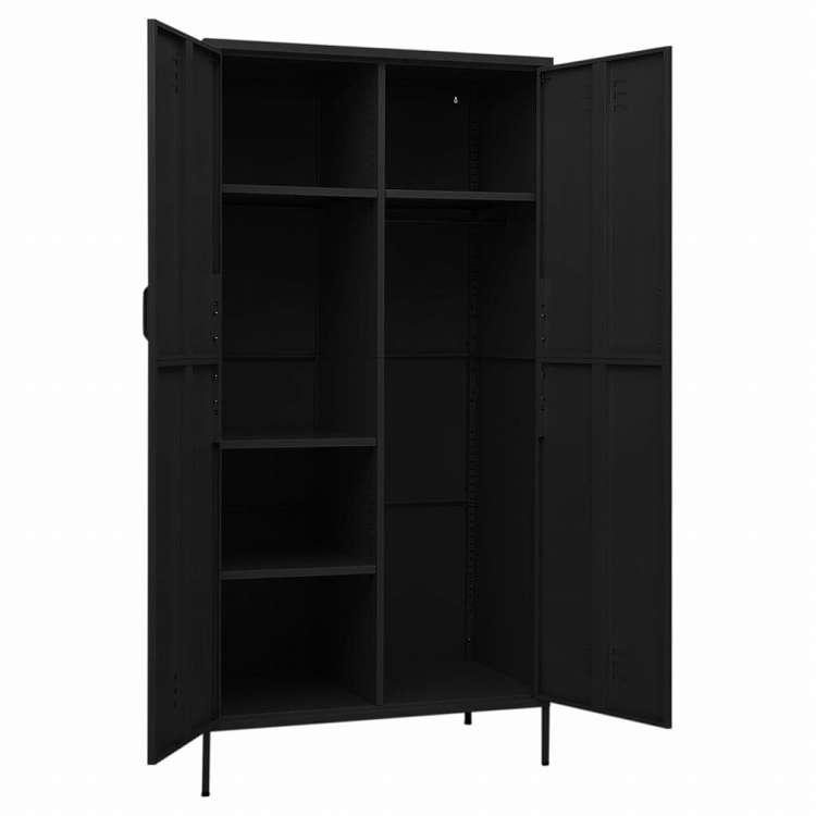 vidaXL 洋服ダンス ブラック 90x50x180 cm スチール家具 キャビネット