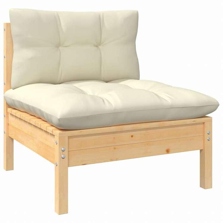 vidaXL ガーデンラウンジセット 3点 クリームクッション付き 無垢のパイン材家具 アウトドア家具 屋外椅子 屋外用組み合わせソファセット 代引不可_2