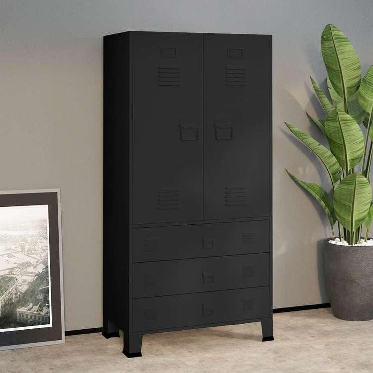 vidaXL インダストリアルワードローブ ブラック 90x50x180 cm メタル 家具 キャビネット 収納 戸棚・ワードローブ 代引不可の画像