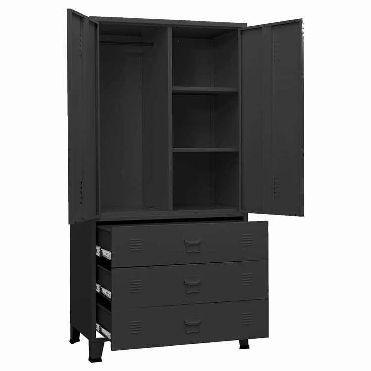 vidaXL インダストリアルワードローブ ブラック 90x50x180 cm メタル 家具 キャビネット 収納 戸棚・ワードローブ 代引不可の画像