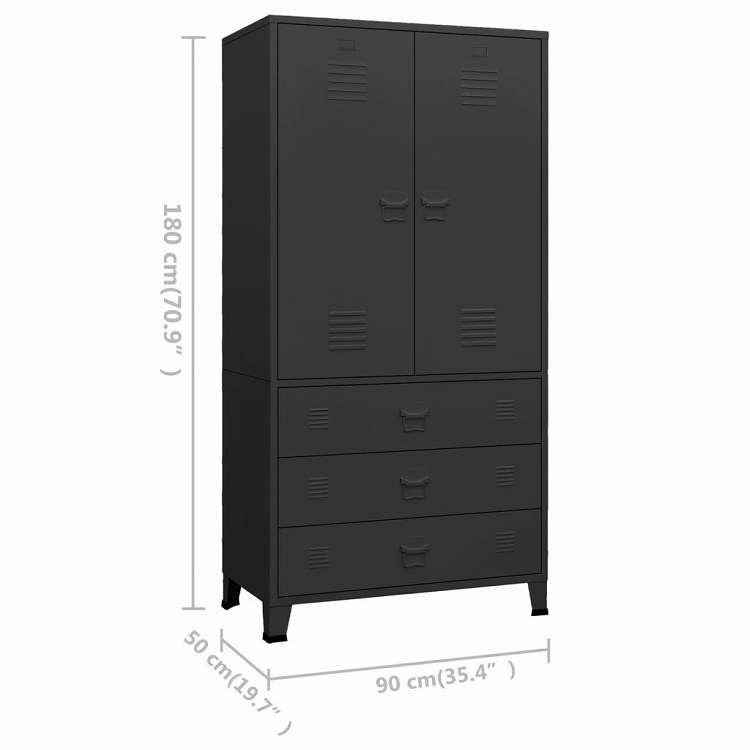 vidaXL インダストリアルワードローブ ブラック 90x50x180 cm メタル 家具 キャビネット 収納 戸棚・ワードローブ 代引不可の画像