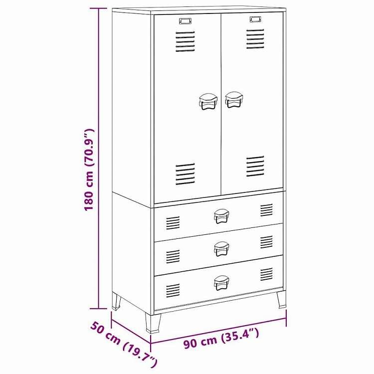 vidaXL インダストリアルワードローブ ホワイト 90x50x180 cm メタル 家具 キャビネット 収納 戸棚・ワードローブ 代引不可の画像