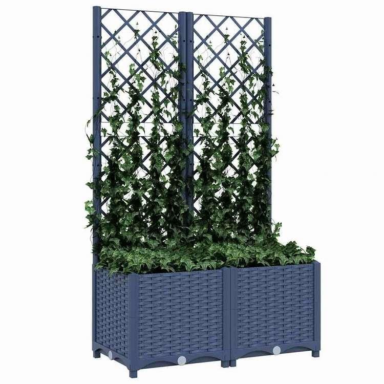vidaXL ガーデンプランター トレリス付き ブルーグレー 80x40x136 cm PP ホーム ガーデン 芝 ガーデン ガーデニング 鉢植え・プランター 代引不可の画像