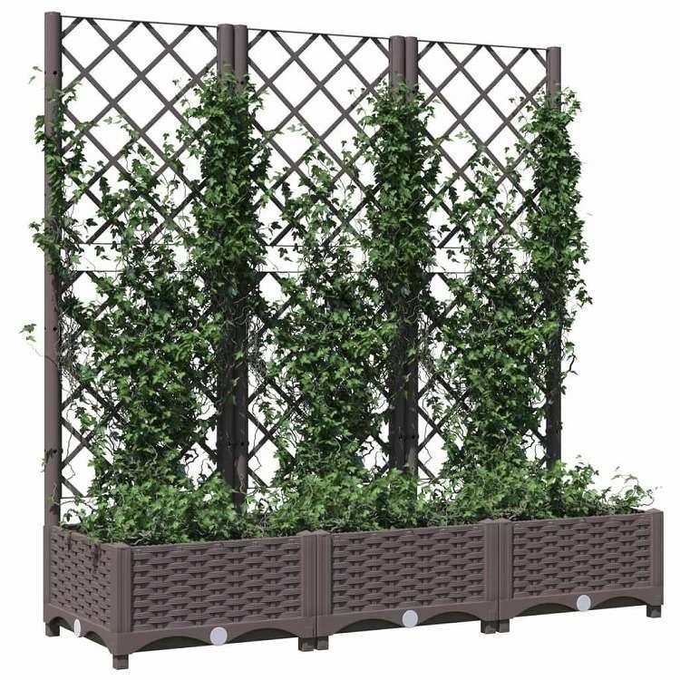 vidaXL ガーデンプランター トレリス付き ブラウン 120x40x121.5 cm PP ホーム ガーデン 芝 ガーデン ガーデニング 鉢植え・プランター 代引不可の画像