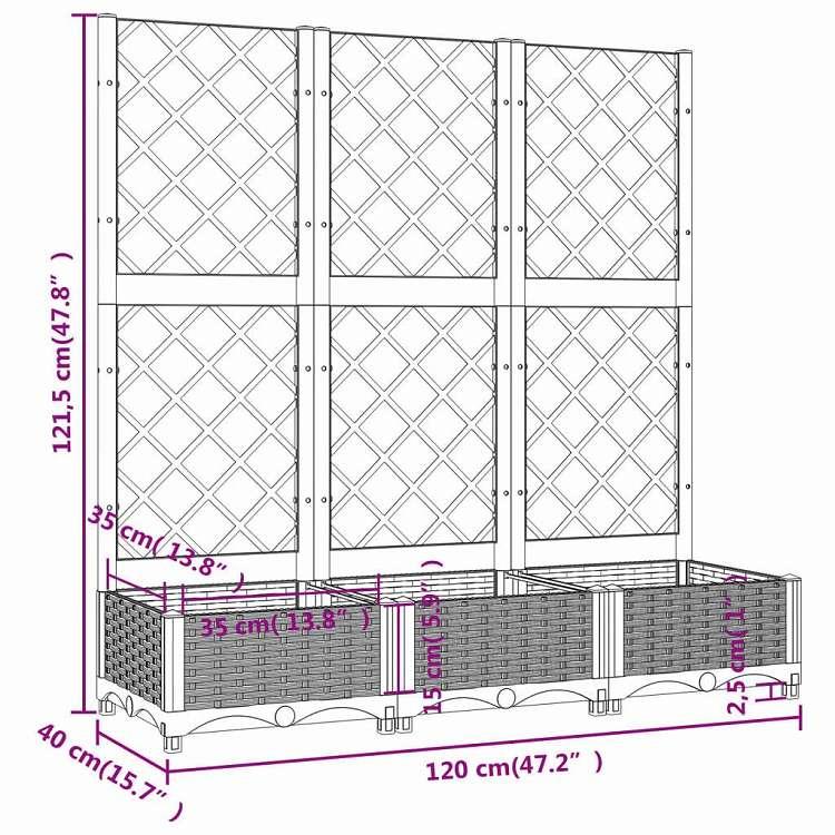vidaXL ガーデンプランター トレリス付き ブラウン 120x40x121.5 cm PP ホーム ガーデン 芝 ガーデン ガーデニング 鉢植え・プランター 代引不可の画像